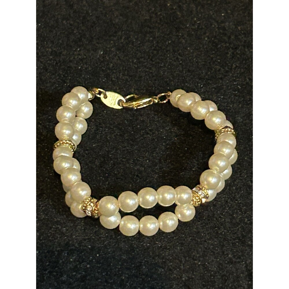 Vintage Avon Faux Pearl Bracelet With Gold Tone Beads Signed J64